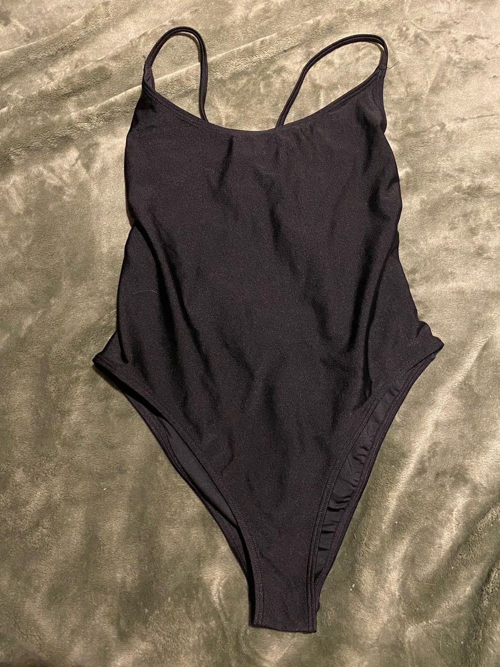 Black One-Piece Swimsuit with Cross-Back Spaghetti Straps